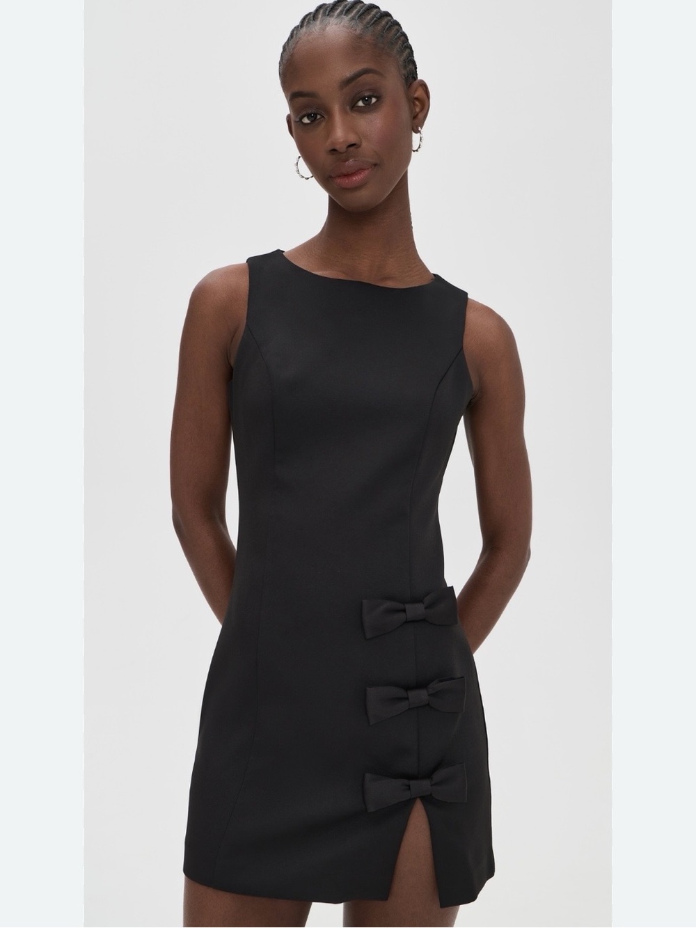 Black Sleeveless Mini Dress with Side Bow Details